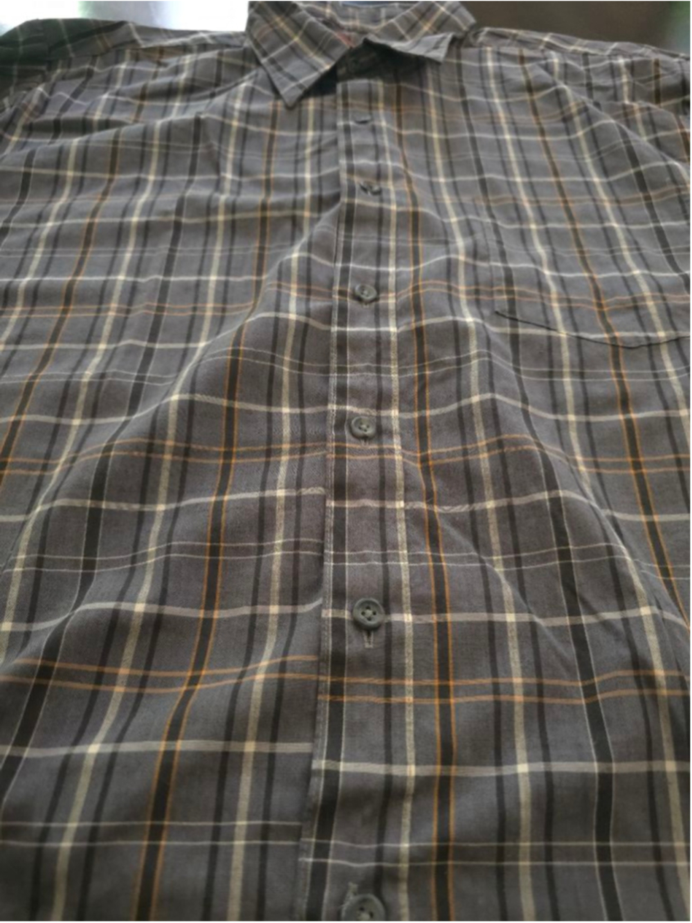 Men's Lion's Den Casual Button Down Shirt L Gray Orange Plaid Business Casual - Picture 2 of 8